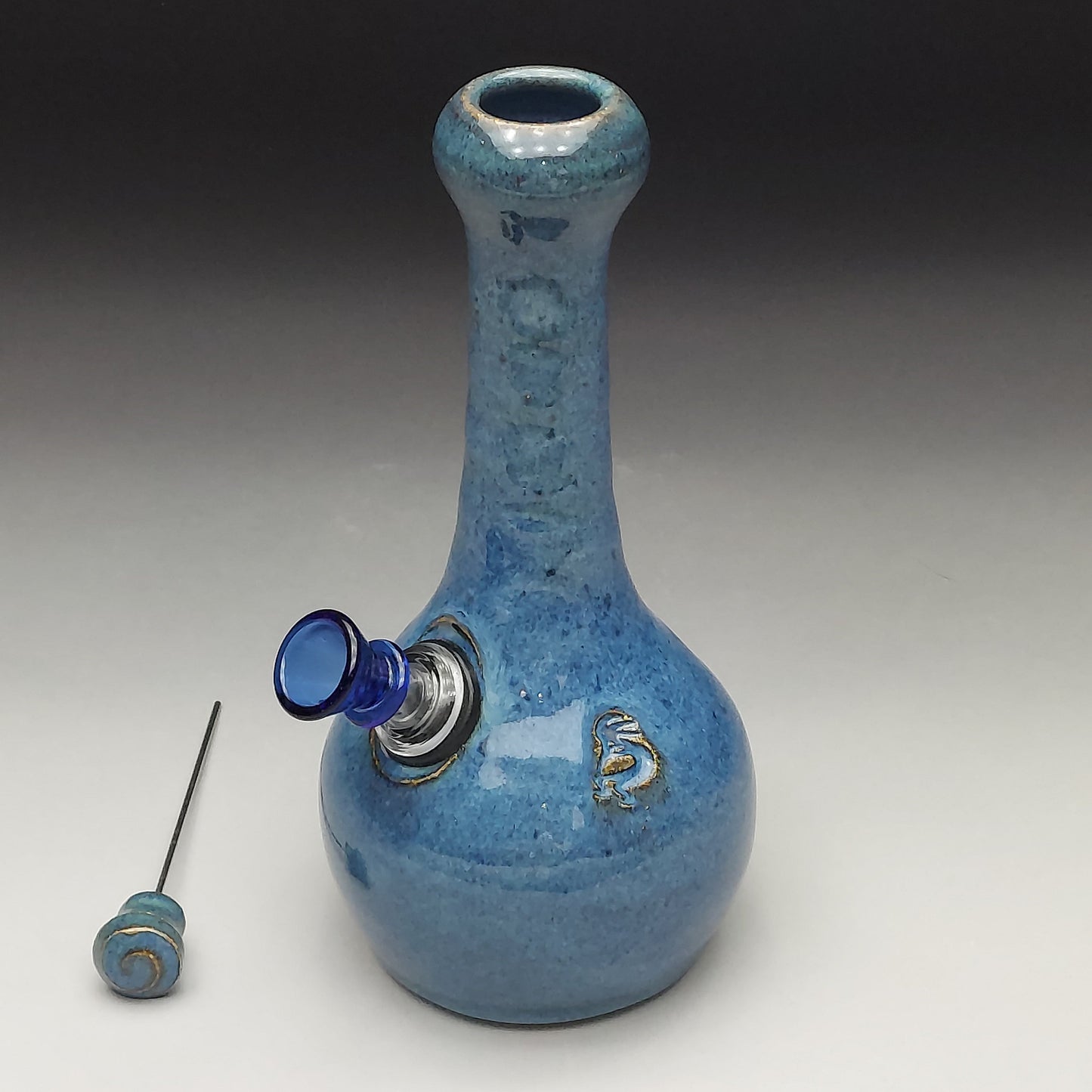 Blue Ceramic Bottle with Kokopelli #2008