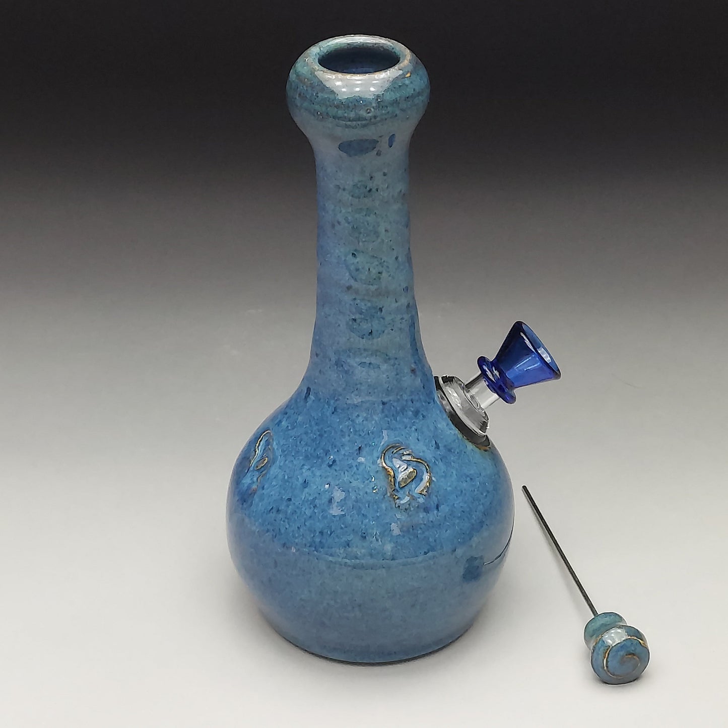 Blue Ceramic Bottle with Kokopelli #2008