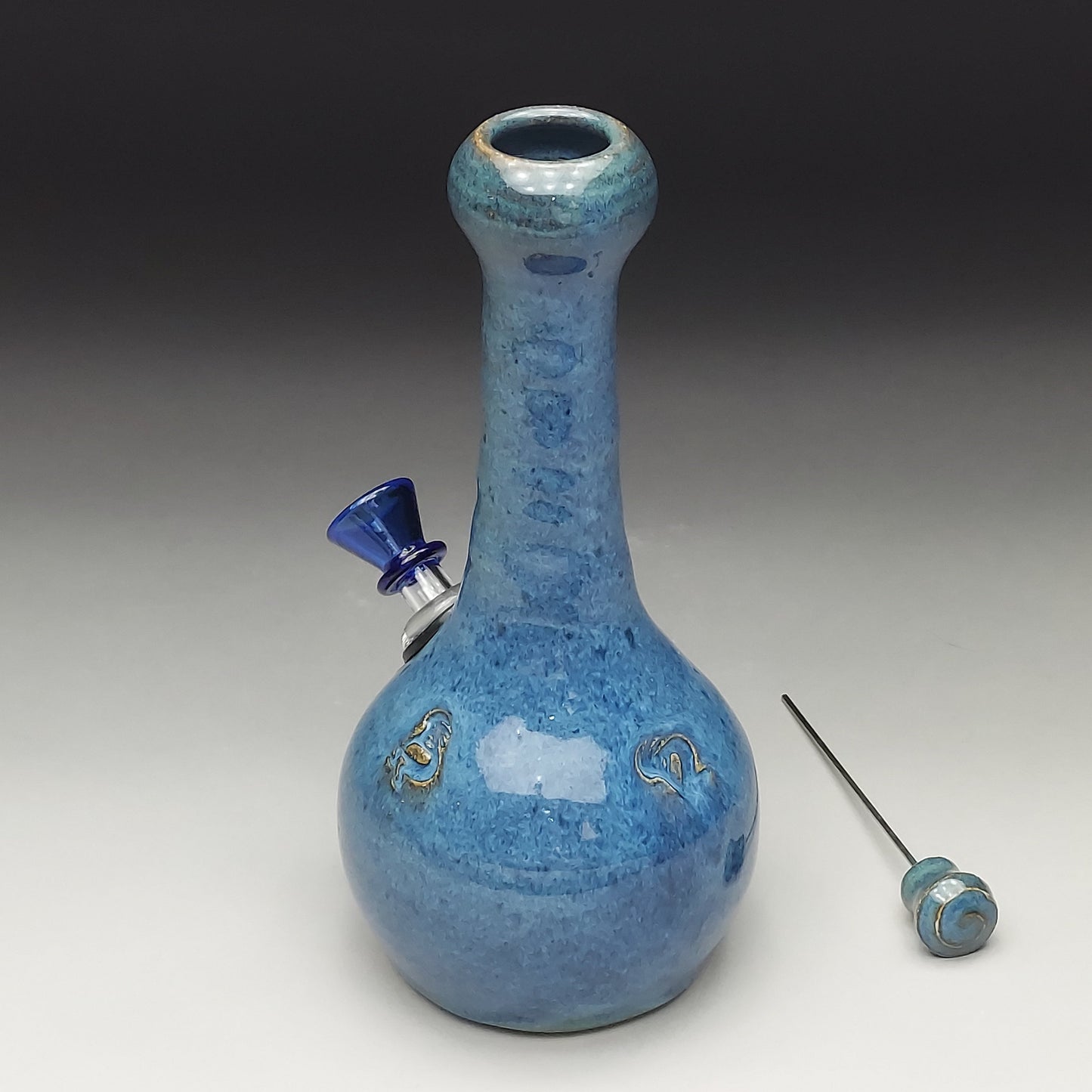 Blue Ceramic Bottle with Kokopelli #2008