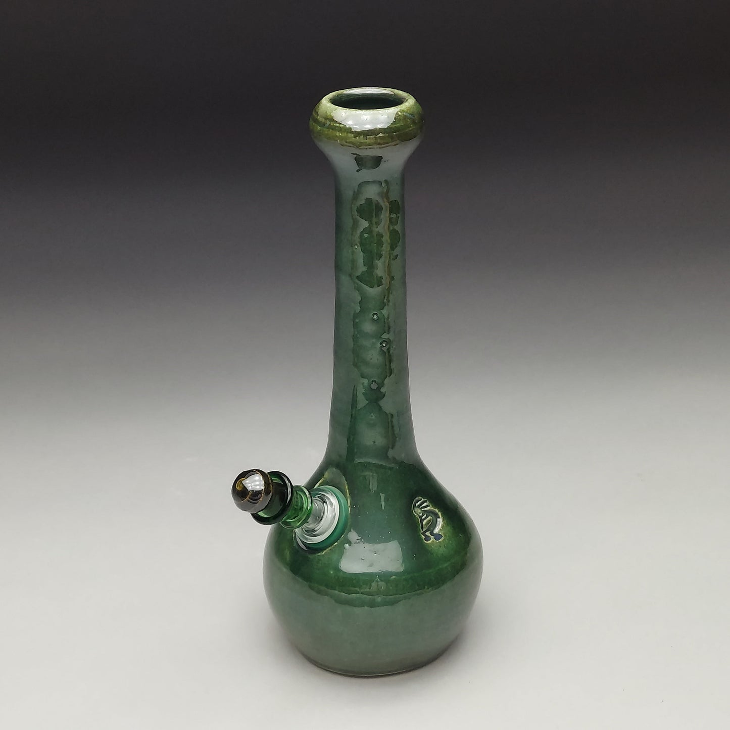 Green Ceramic Bottle with Kokopelli #2028