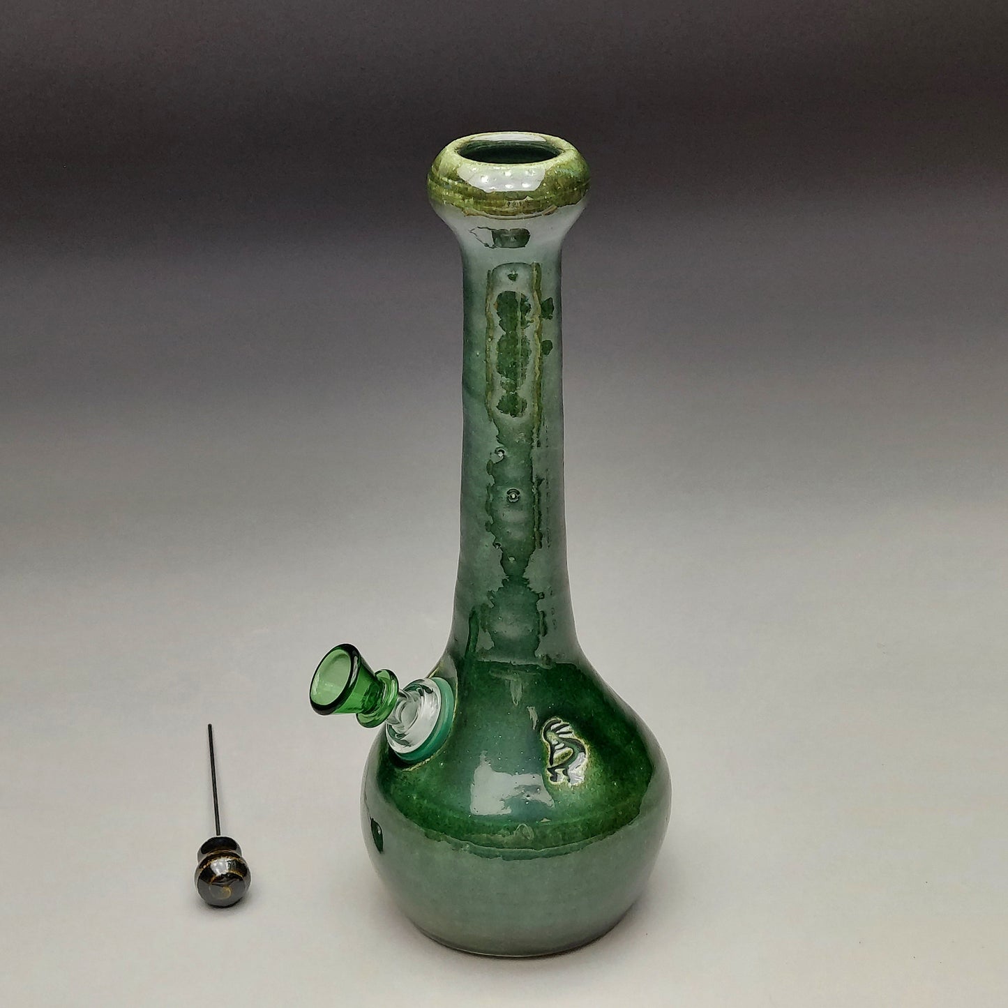 Green Ceramic Bottle with Kokopelli #2028