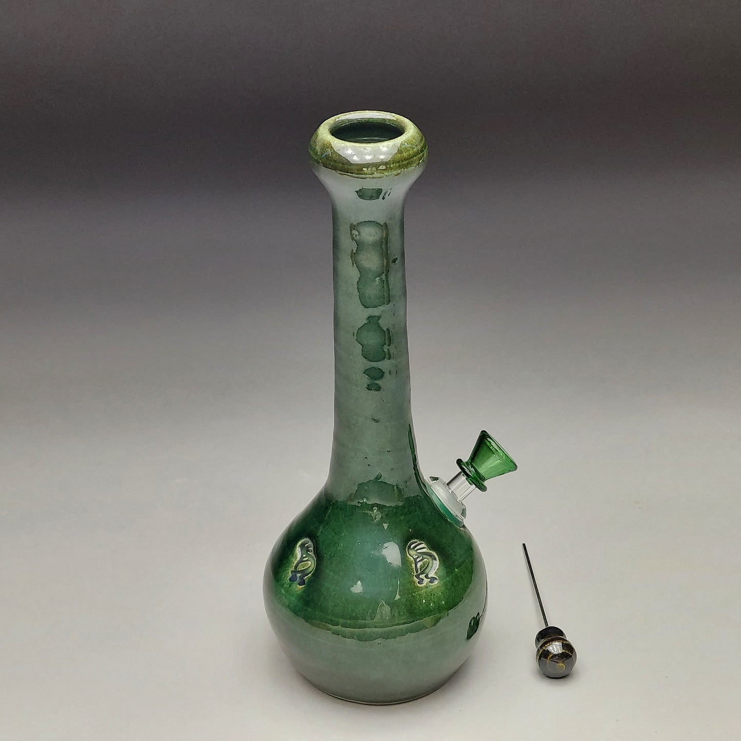 Green Ceramic Bottle with Kokopelli #2028