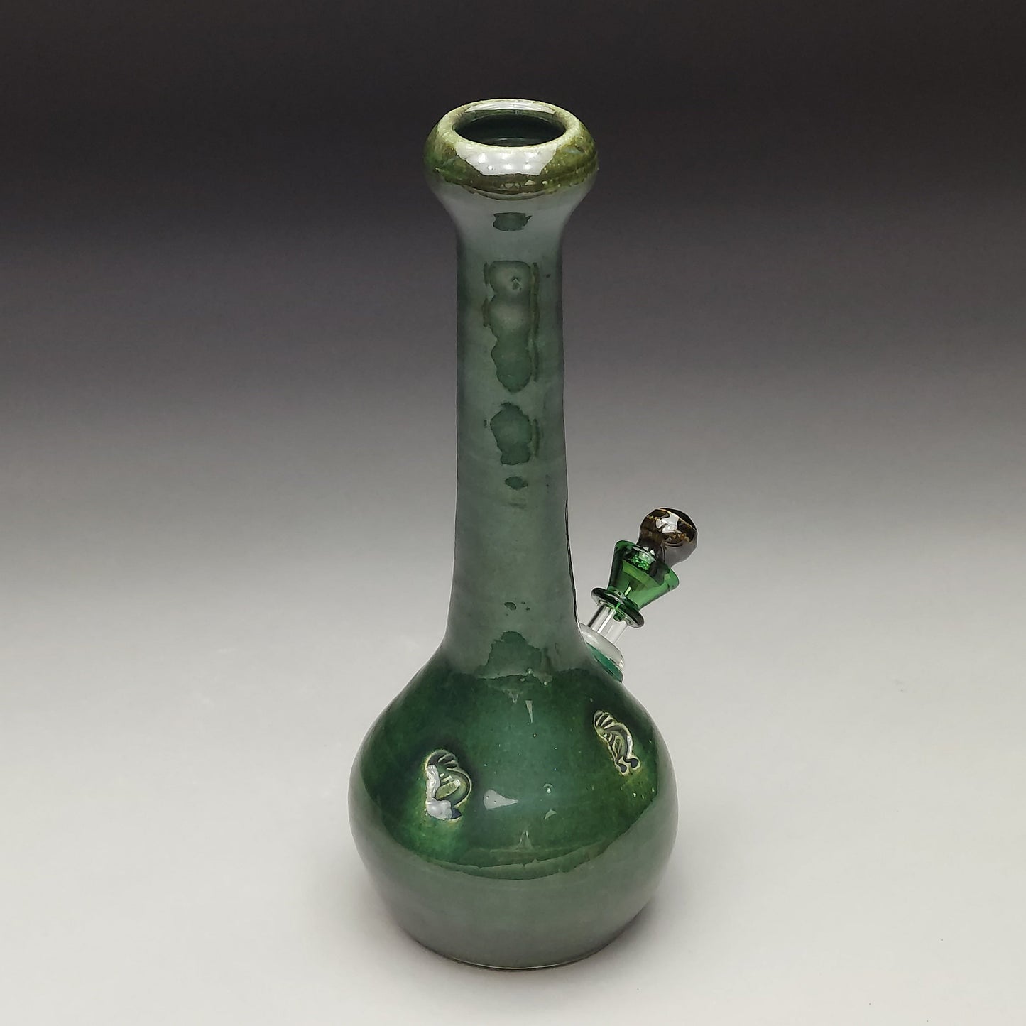 Green Ceramic Bottle with Kokopelli #2028