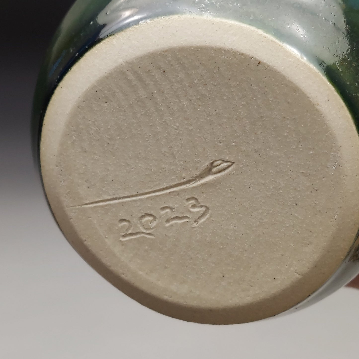 Green Ceramic Bottle with Kokopelli #2028