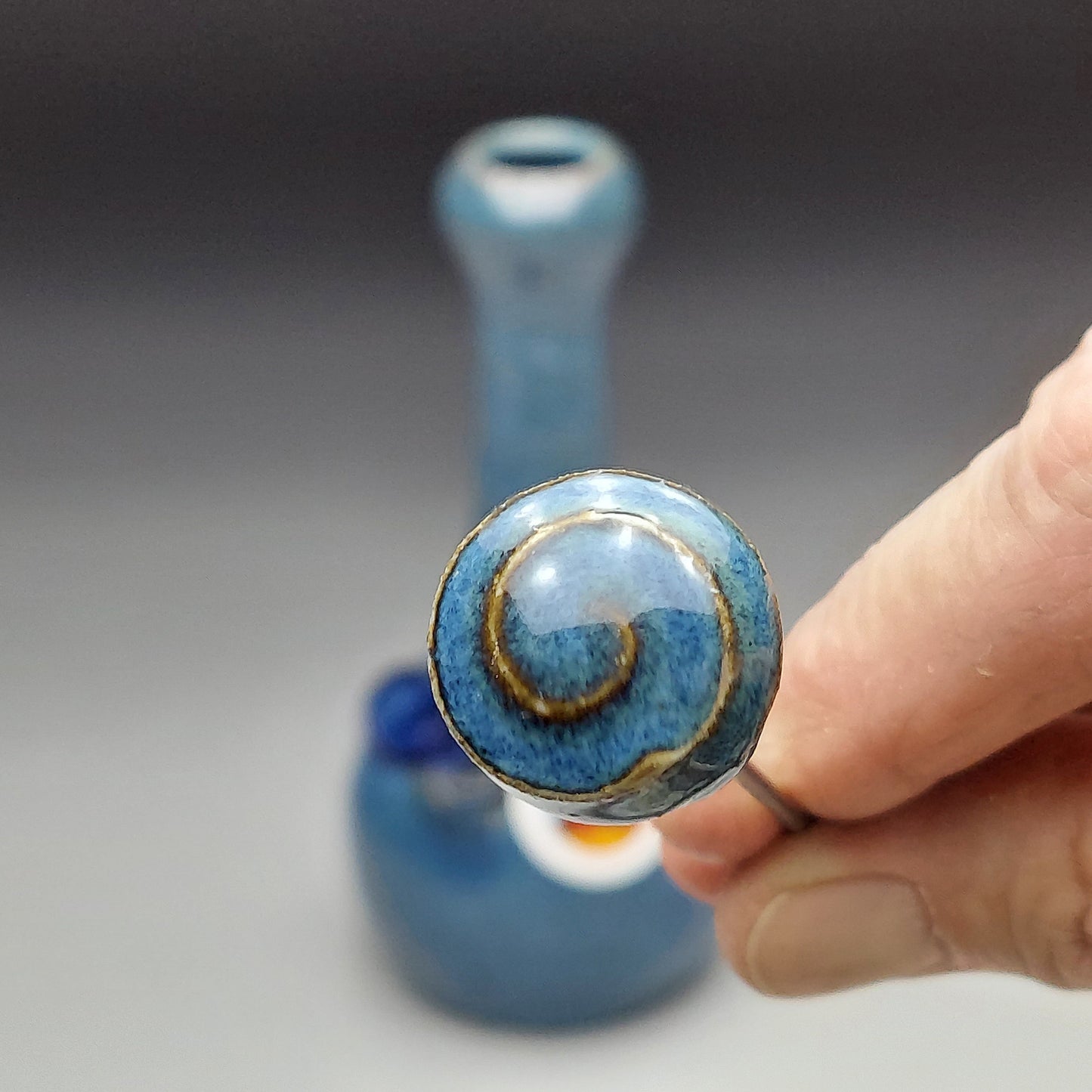 Blue Ceramic Bottle with Kokopelli #2008