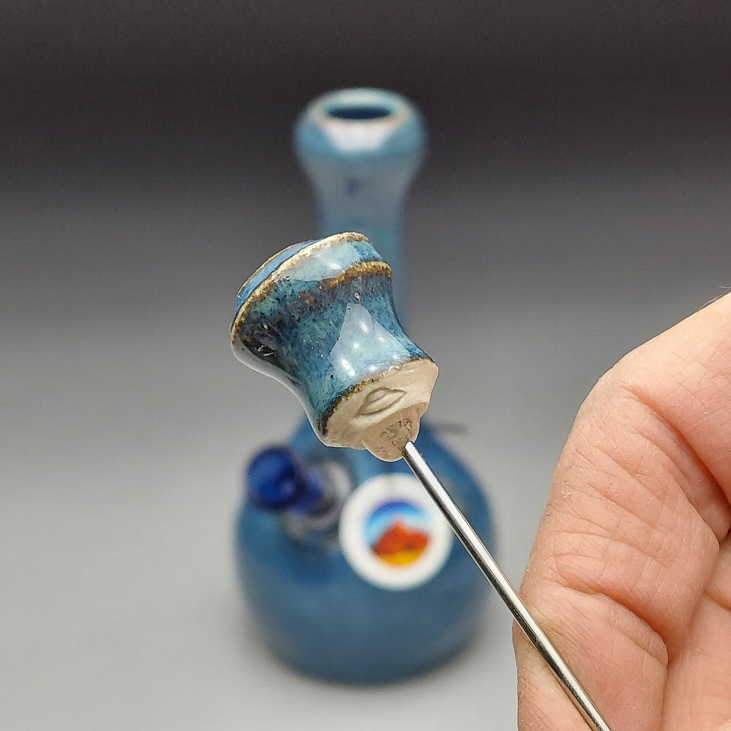 Blue Ceramic Bottle with Kokopelli #2008