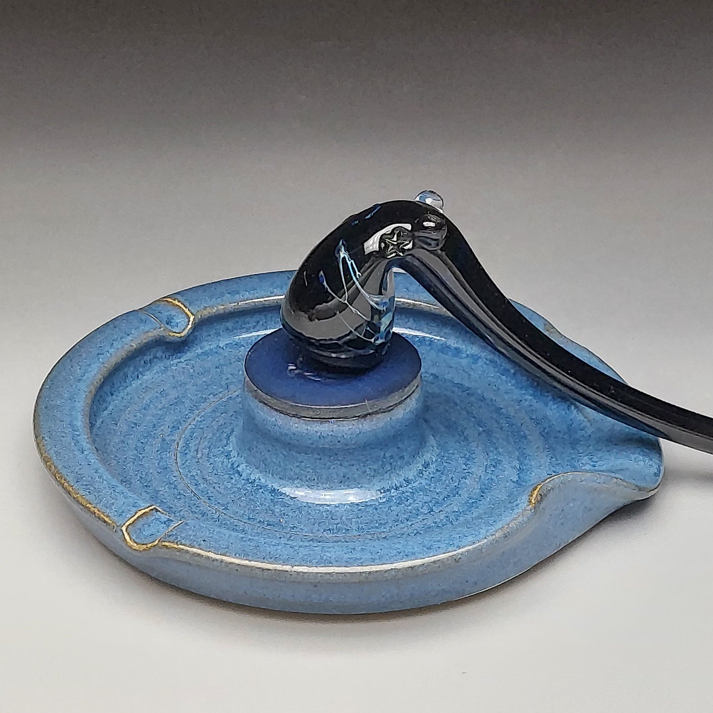 Blue Wheel Thrown Ceramic Ashtray # 2035