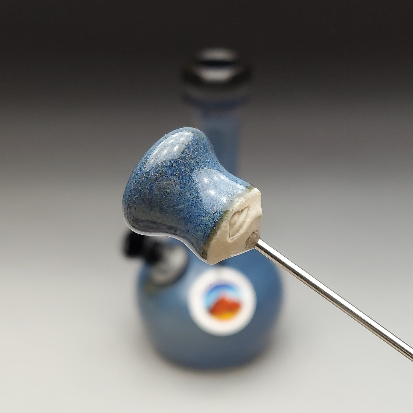 Blue Wheel Thrown Ceramic waterpipe with black Mouthpiece # 2033