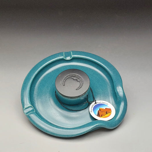 Wheel Thrown Ceramic Ashtray in Teal Glaze # 2039