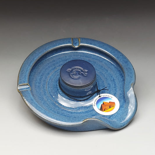 Blue Wheel Thrown Ceramic Ashtray # 2035