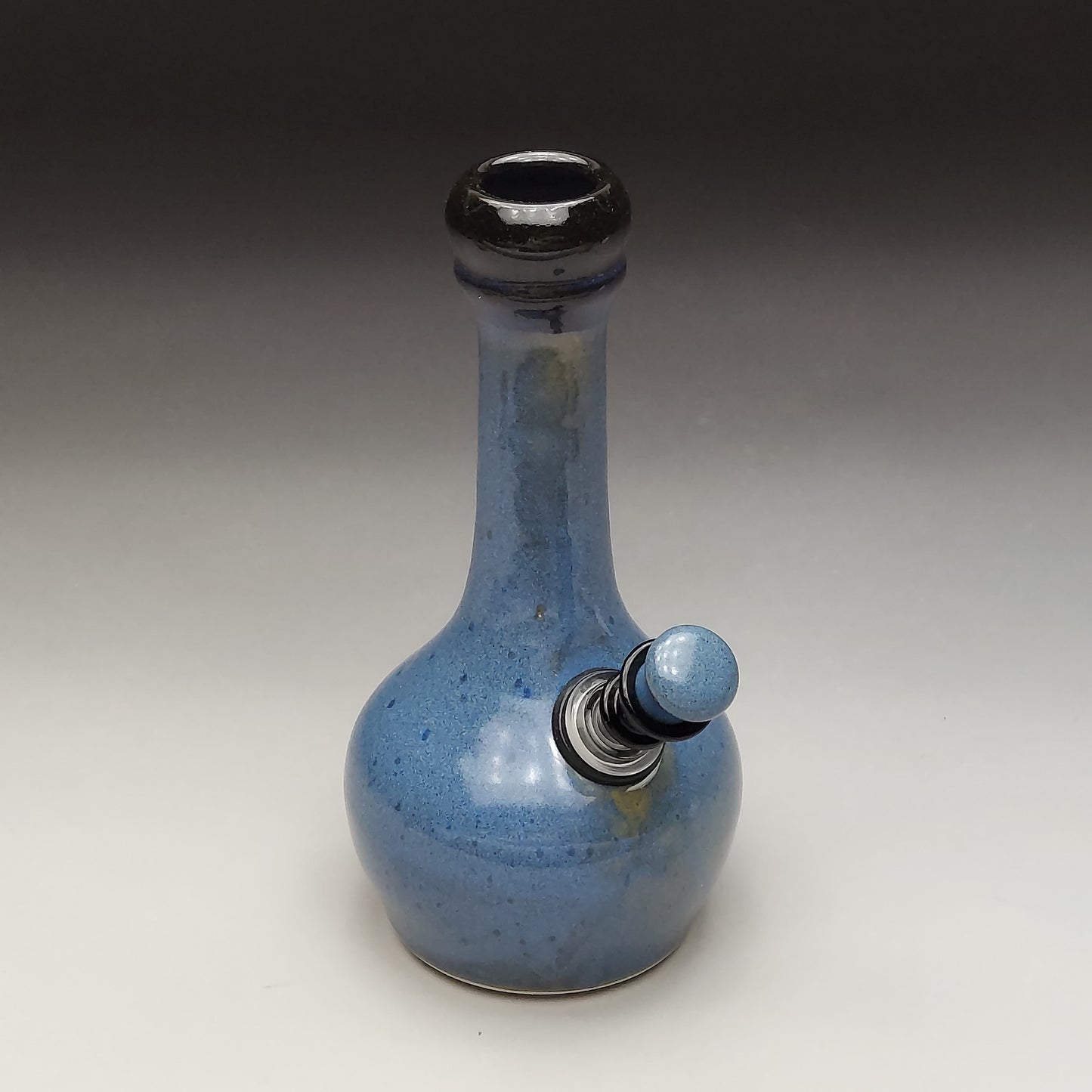 Blue Wheel Thrown Ceramic waterpipe with black Mouthpiece # 2033