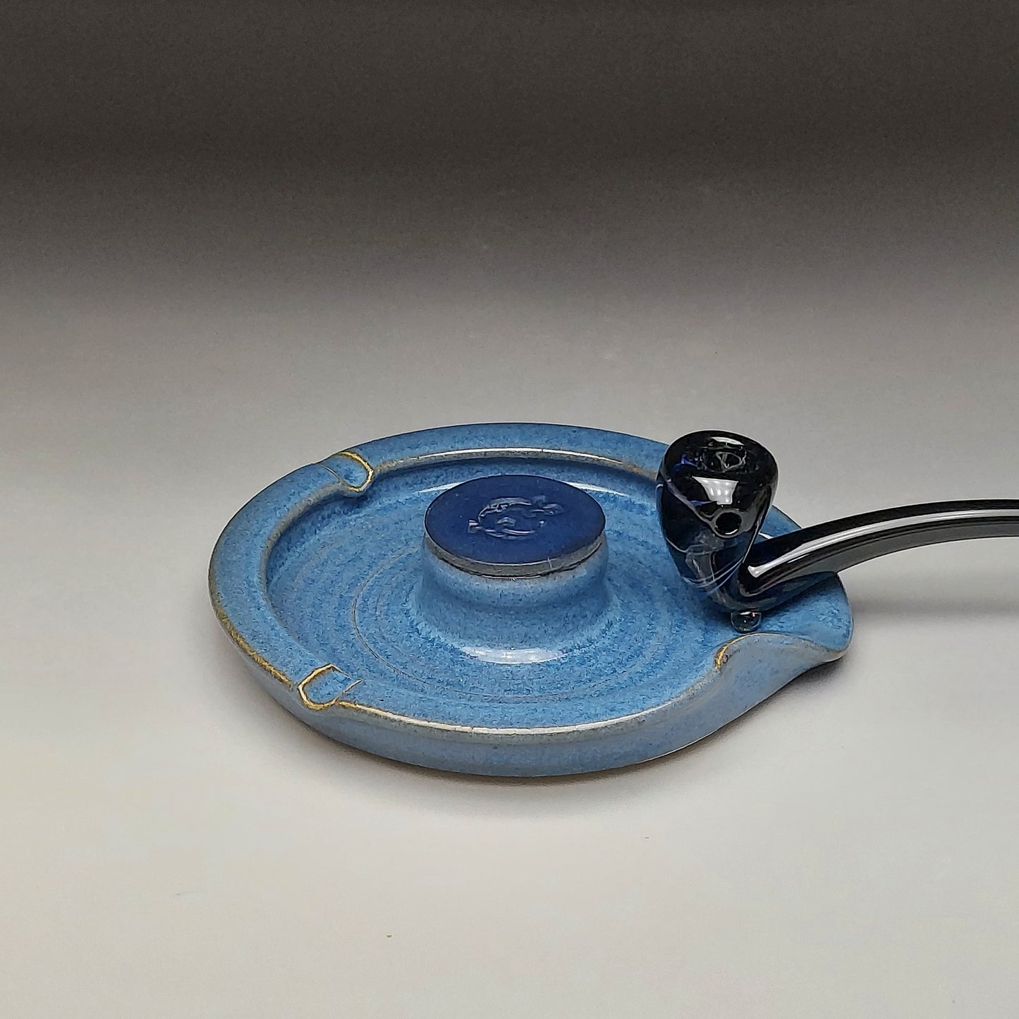 Blue Wheel Thrown Ceramic Ashtray # 2035