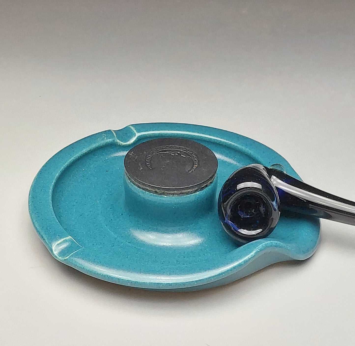 Wheel Thrown Ceramic Ashtray in Teal Glaze # 2039