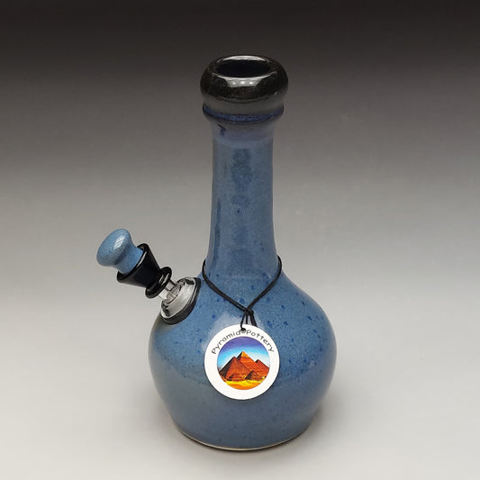 Blue Wheel Thrown Ceramic waterpipe with black Mouthpiece # 2033