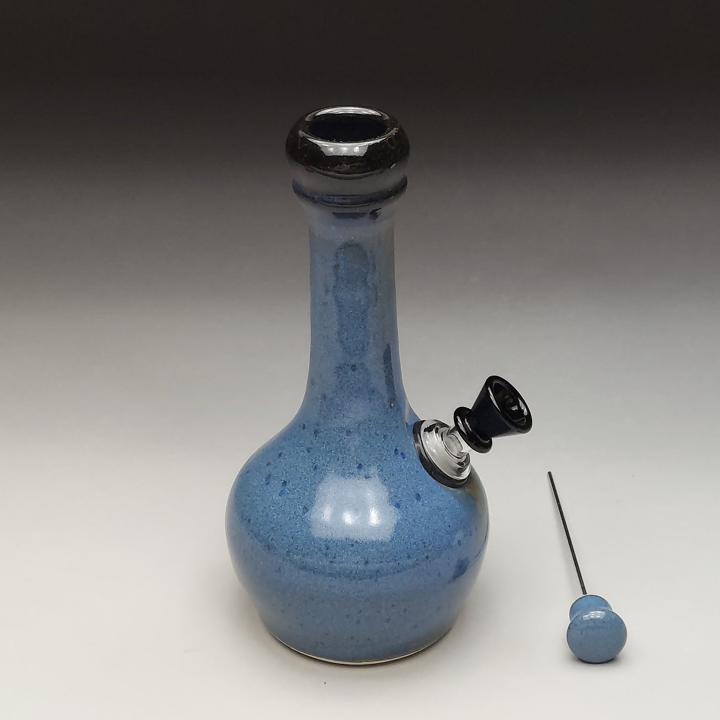 Blue Wheel Thrown Ceramic waterpipe with black Mouthpiece # 2033